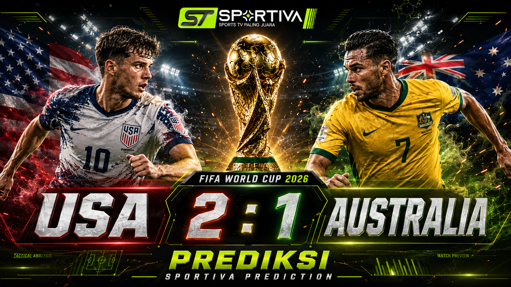Prediksi USA 2 : 1 Australia di FIFA World Cup 2026 – SPORTIVA